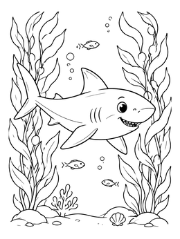 A friendly shark swimming in the sea on this shark coloring page.