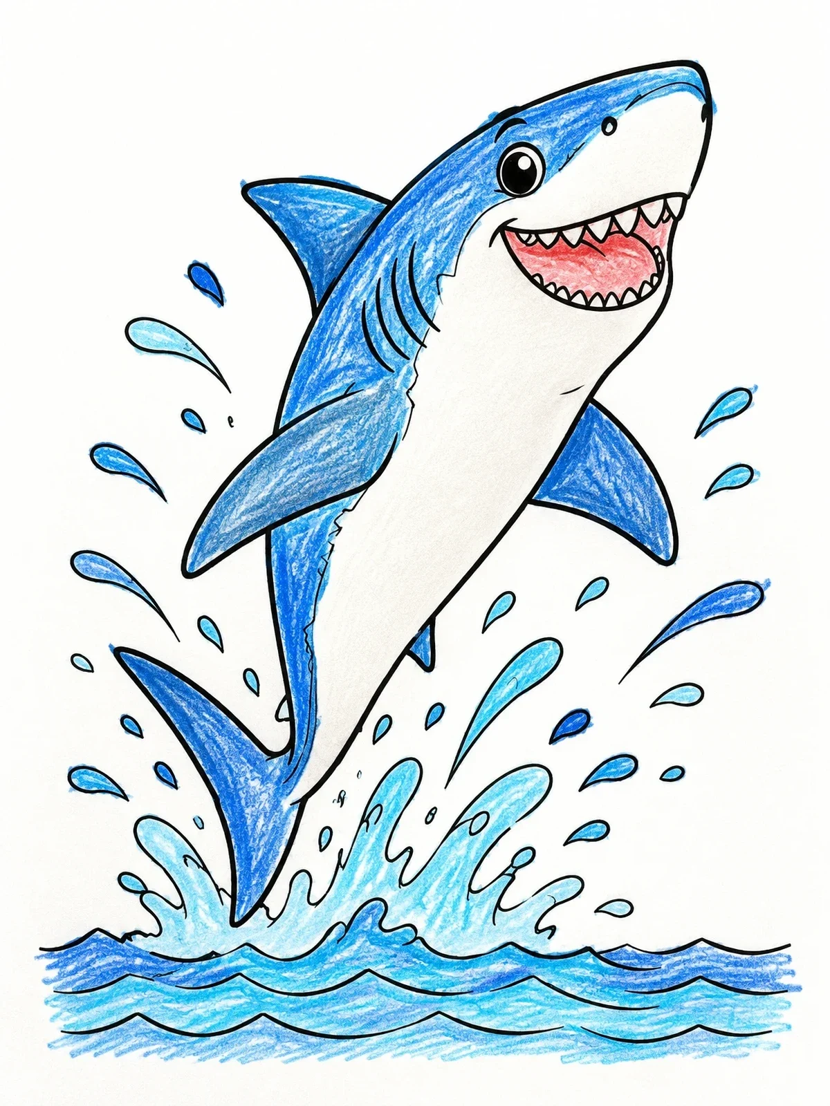 Colored example of the Cheerful Shark Leaping From Ocean coloring page
