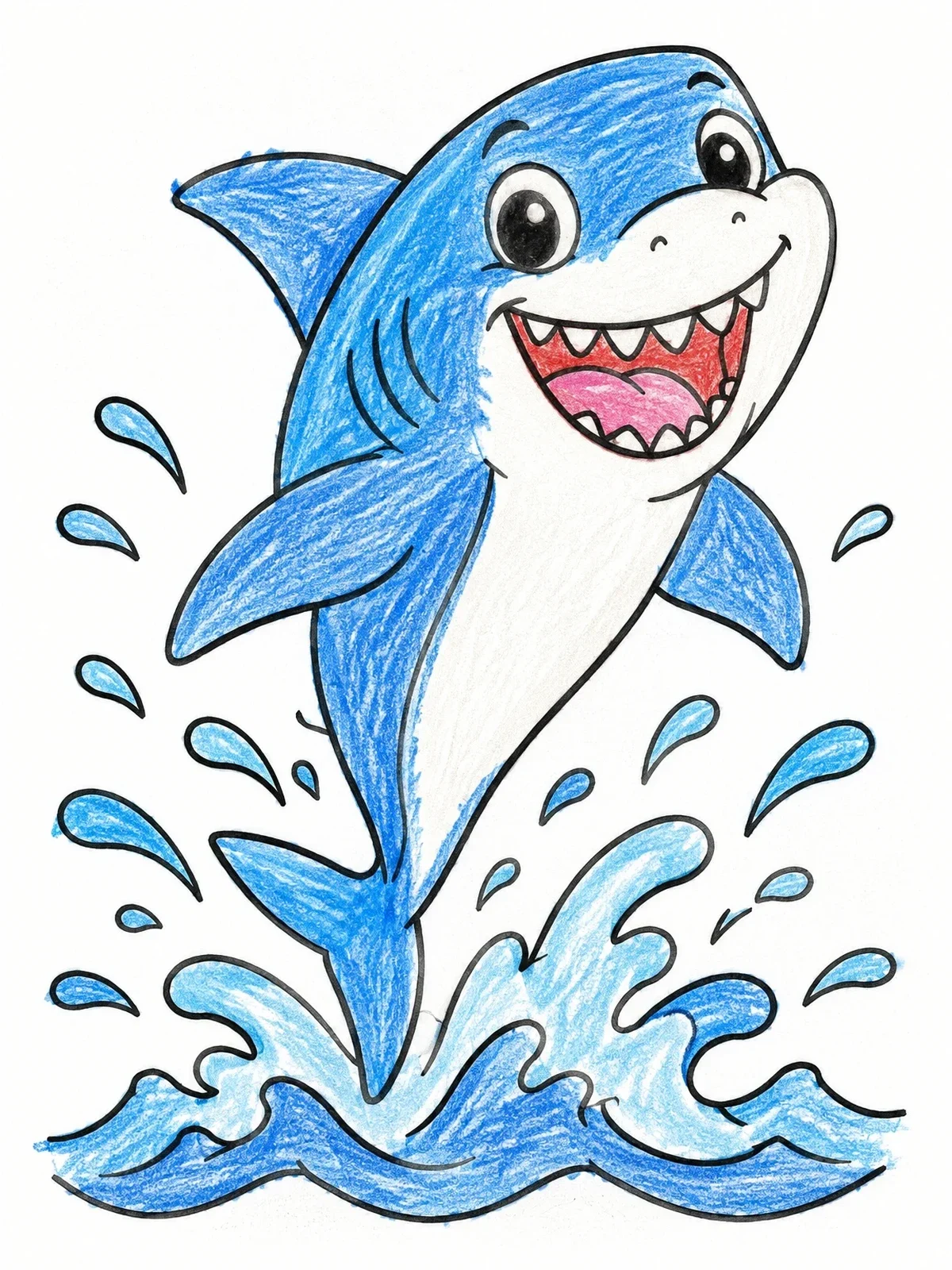 Colored example of the Cheerful Shark Leaping From Ocean Waves coloring page