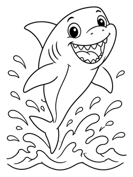 Free printable Cheerful Shark Leaping From Ocean Waves coloring page