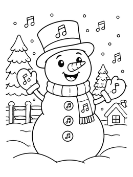 Free printable Cheerful Singing Snowman With Musical Notes coloring page