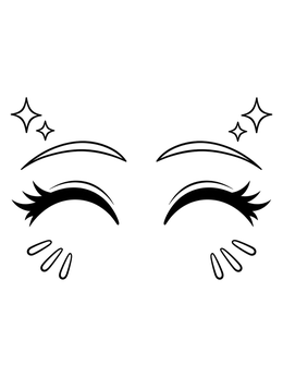 Happy closed anime eyes coloring page with cute blush marks and sparkling stars.