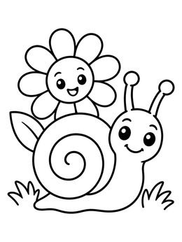 Free printable Cheerful Snail And Smiling Flower coloring page