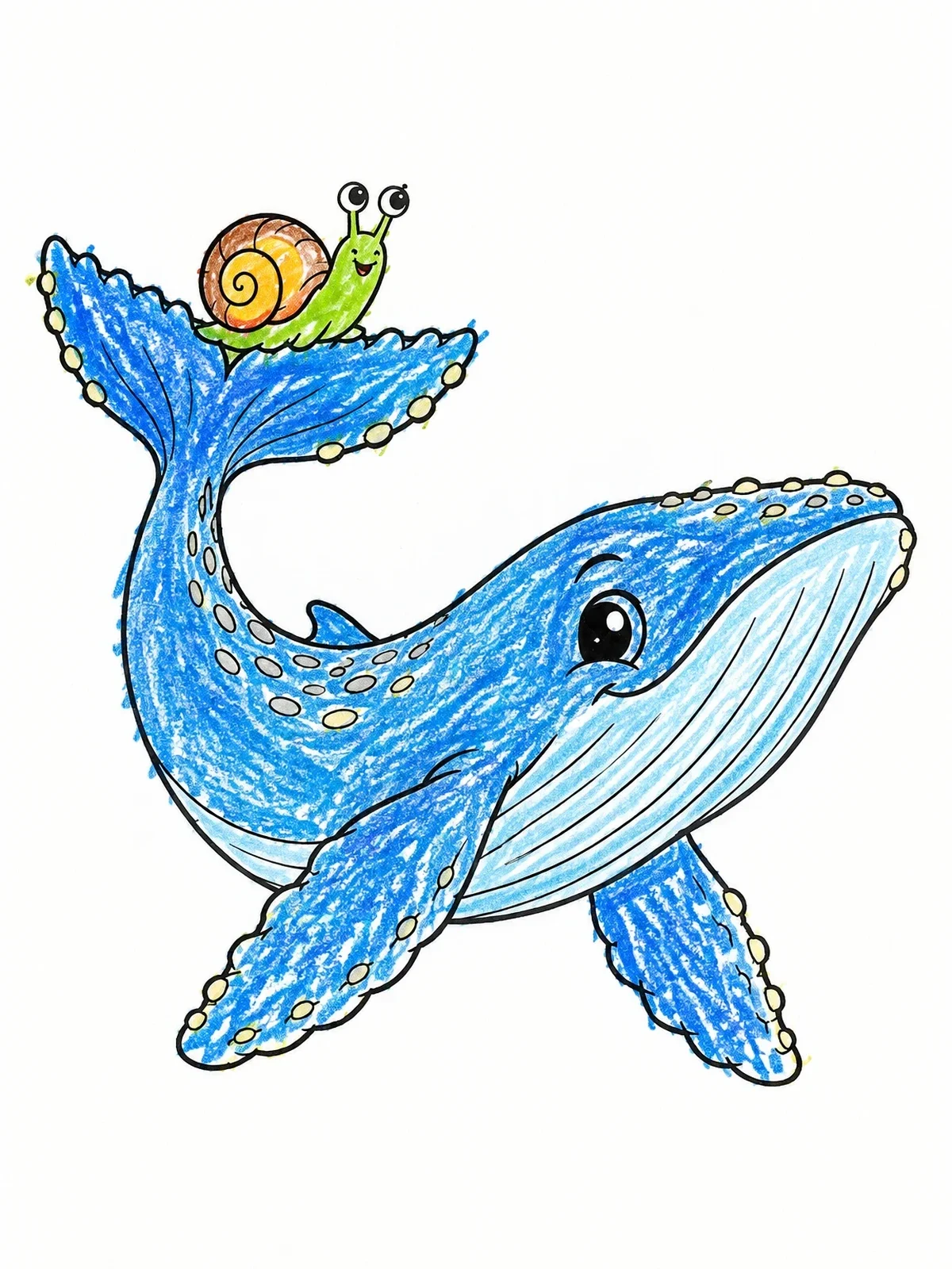 Colored example of the Cheerful Snail Riding A Whale coloring page
