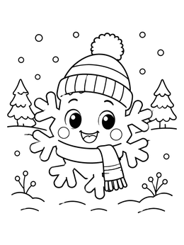Free printable Cheerful Snowflake In Winter Hat coloring page