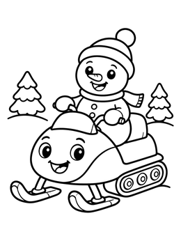 Free printable Cheerful Snowman Riding A Snowmobile coloring page