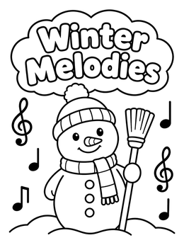 Free printable Cheerful Snowman With Winter Melodies coloring page