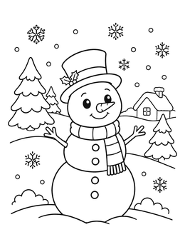 Free printable Cheerful Snowman In Winter Wonderland coloring page