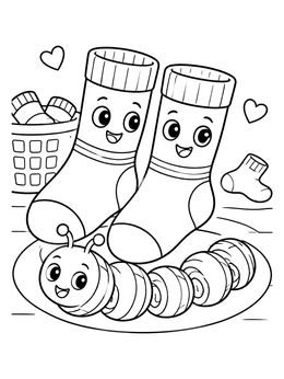 Free printable Cheerful Socks And Sock Caterpillar coloring page