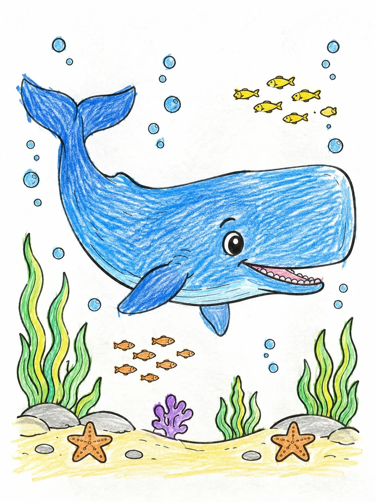 Colored example of the Cheerful Sperm Whale Underwater coloring page