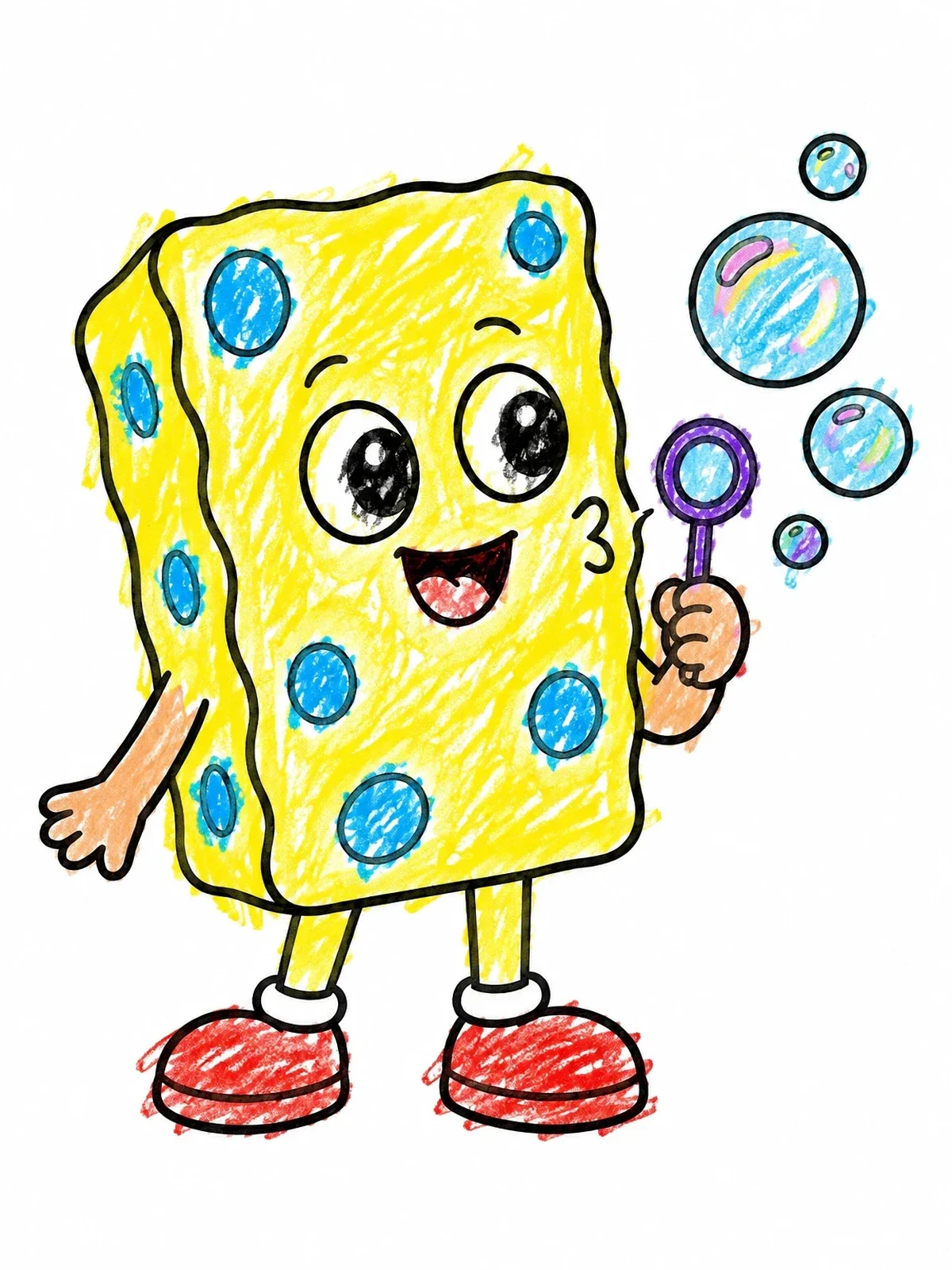 Colored example of the Cheerful Sponge Blowing Bubbles coloring page