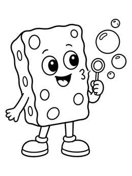 Free printable Cheerful Sponge Blowing Bubbles coloring page