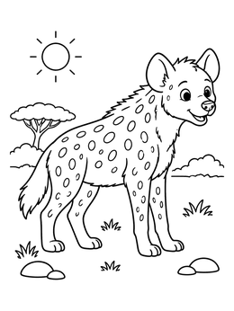 Free printable Cheerful Spotted Hyena In Savanna coloring page