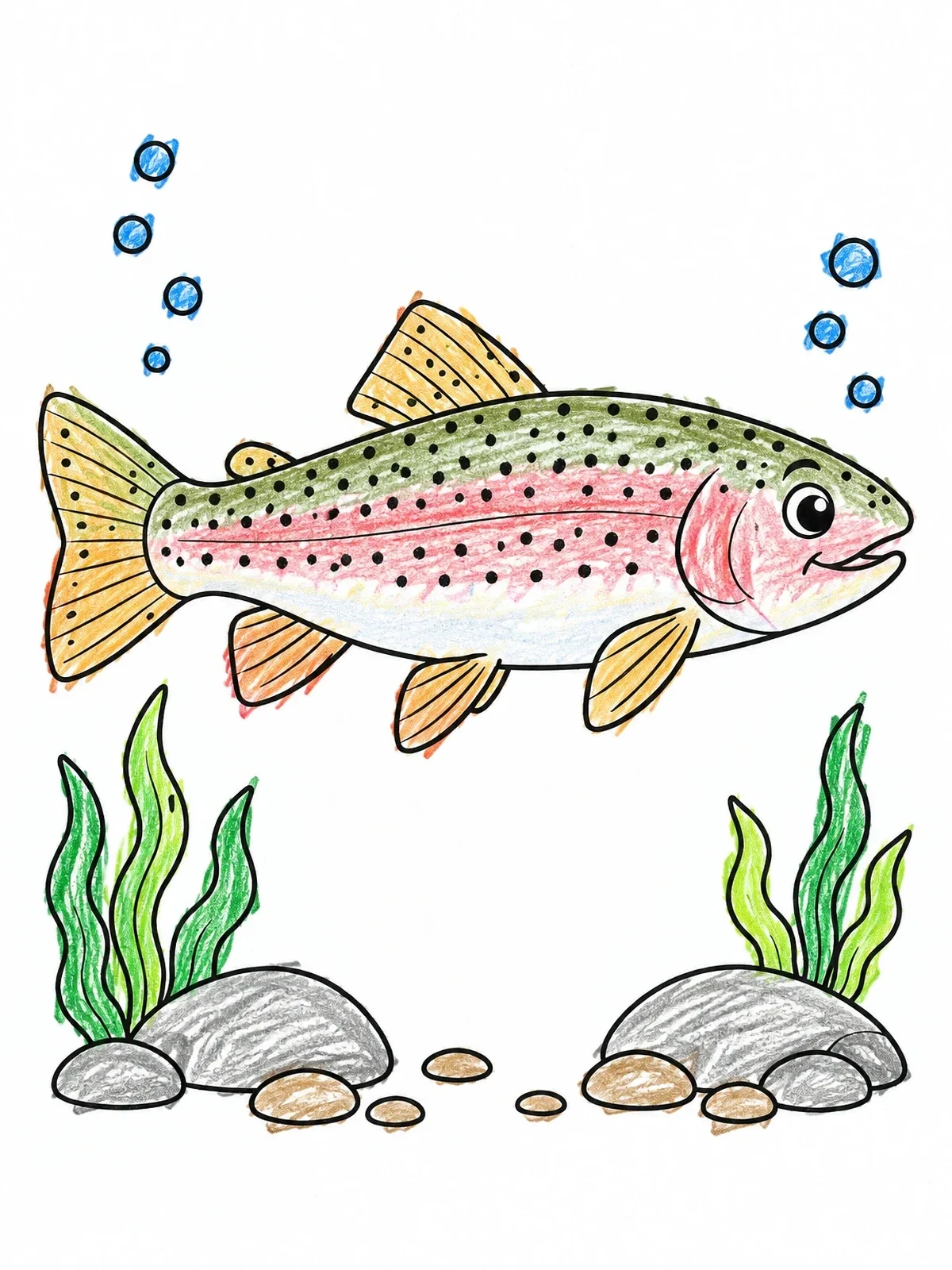 Colored example of the Cheerful Spotted Trout Swimming Underwater coloring page