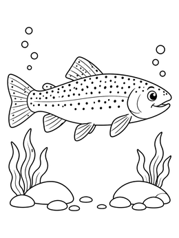 Free printable Cheerful Spotted Trout Swimming Underwater coloring page