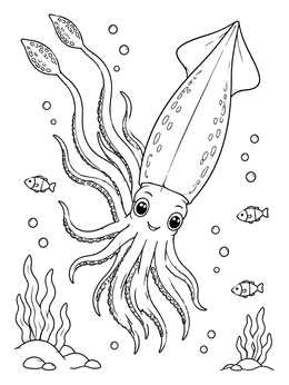 Free printable Cheerful Squid Swimming Underwater coloring page