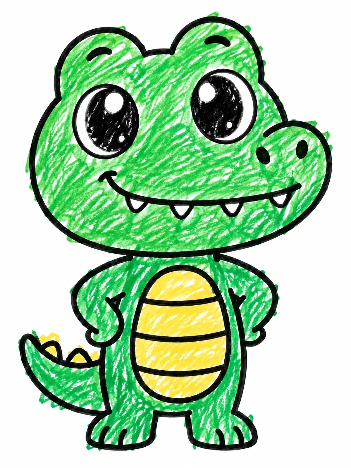 Colored example of the Cheerful Standing Baby Crocodile coloring page
