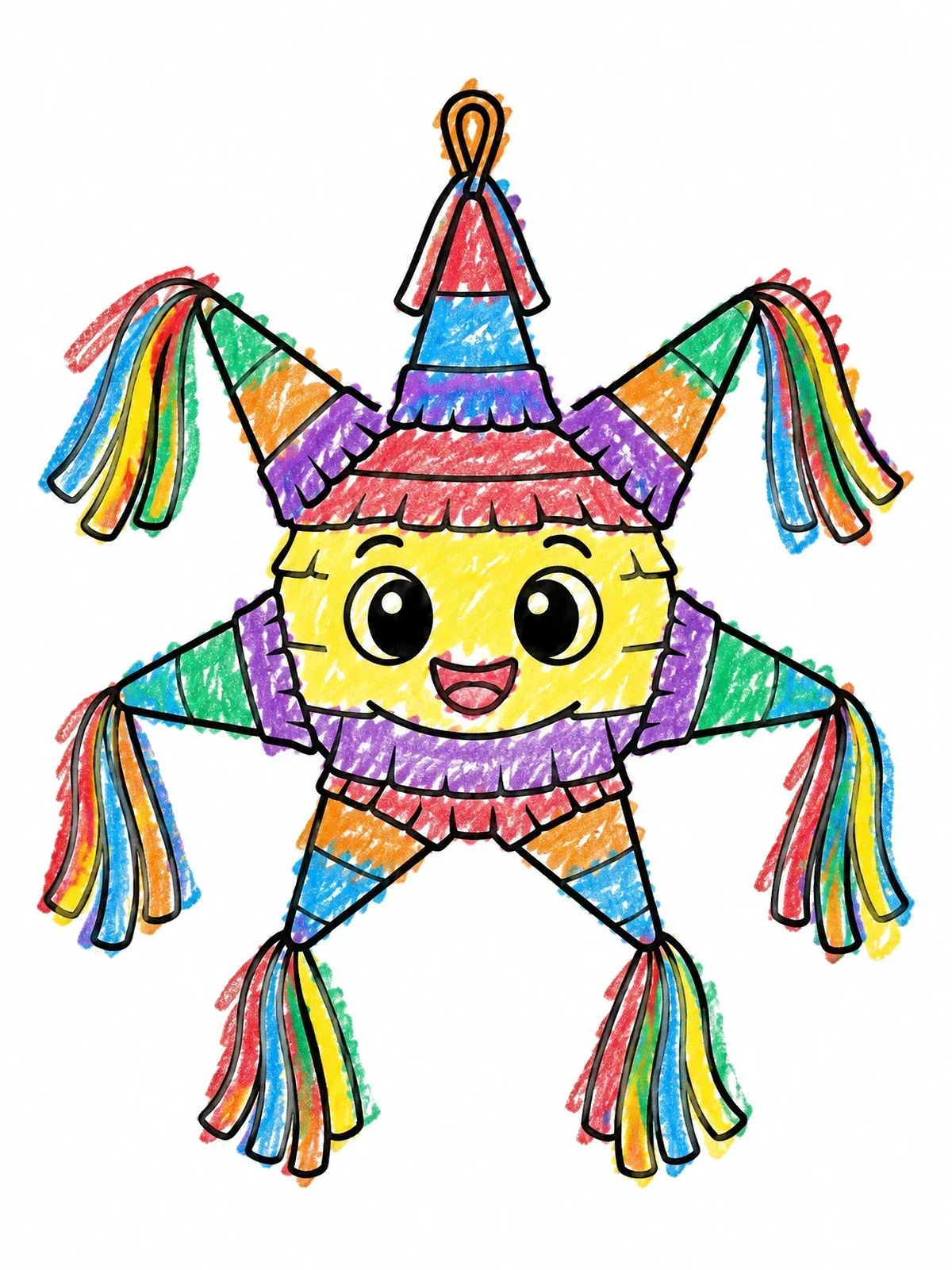 Colored example of the Cheerful Star Pinata With Smiling Face coloring page