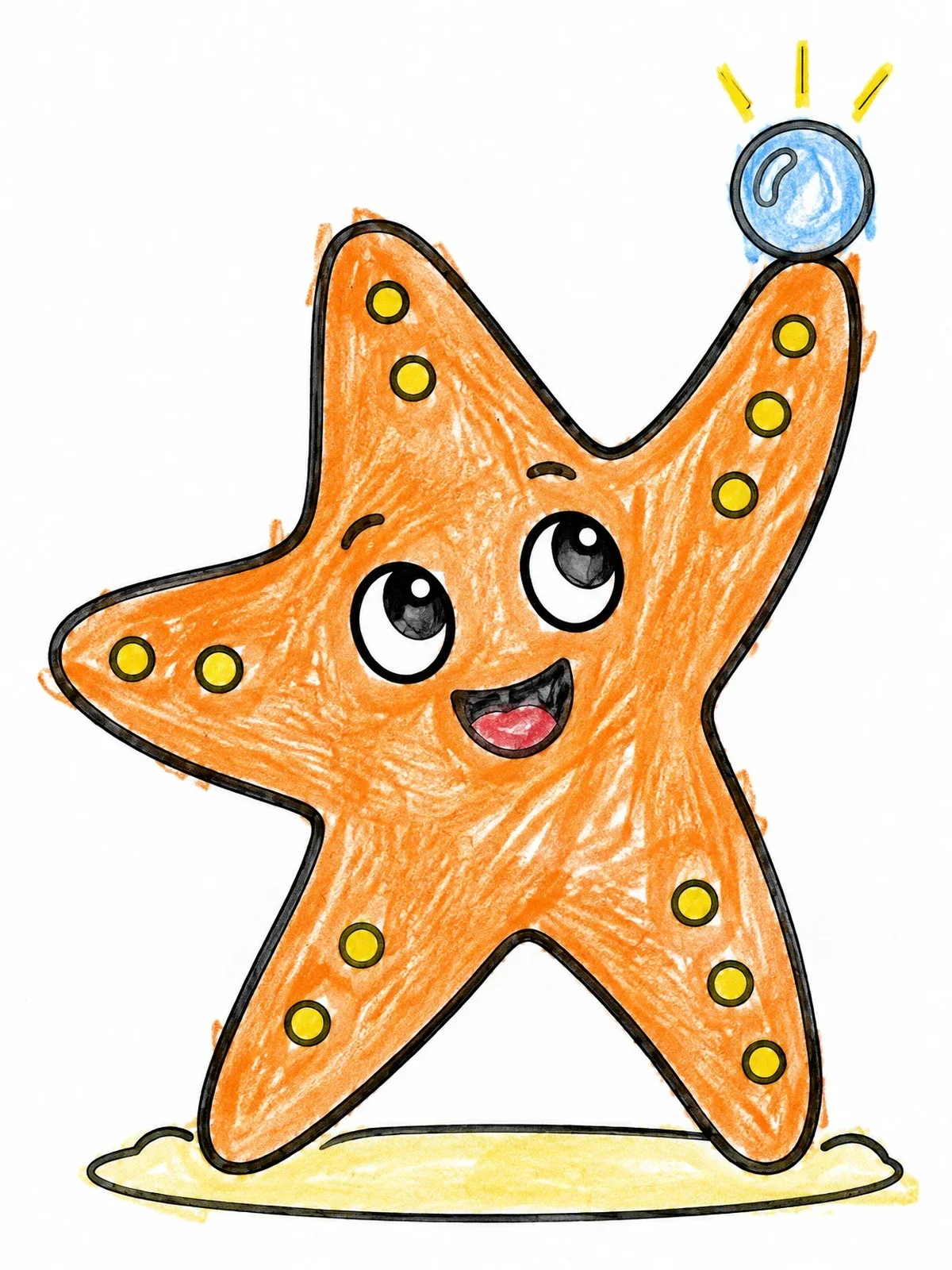 Colored example of the Cheerful Starfish Balancing A Shiny Pearl coloring page