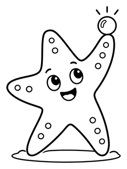 A happy starfish balancing a pearl on its arm in this fun starfish coloring page.