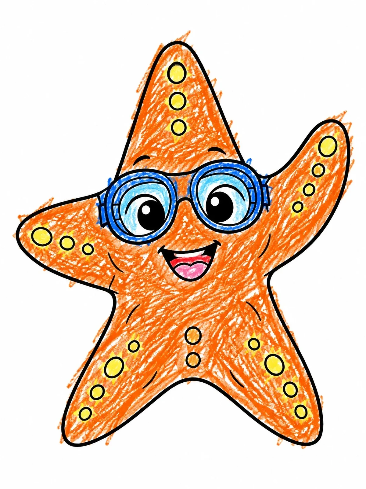 Colored example of the Cheerful Starfish Wearing Swim Goggles coloring page