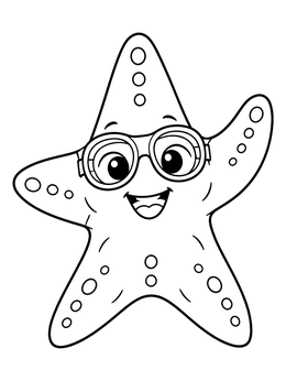 A cheerful cartoon starfish wearing swim goggles on this fun starfish coloring page.