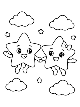 Free printable Cheerful Stars Holding Hands coloring page
