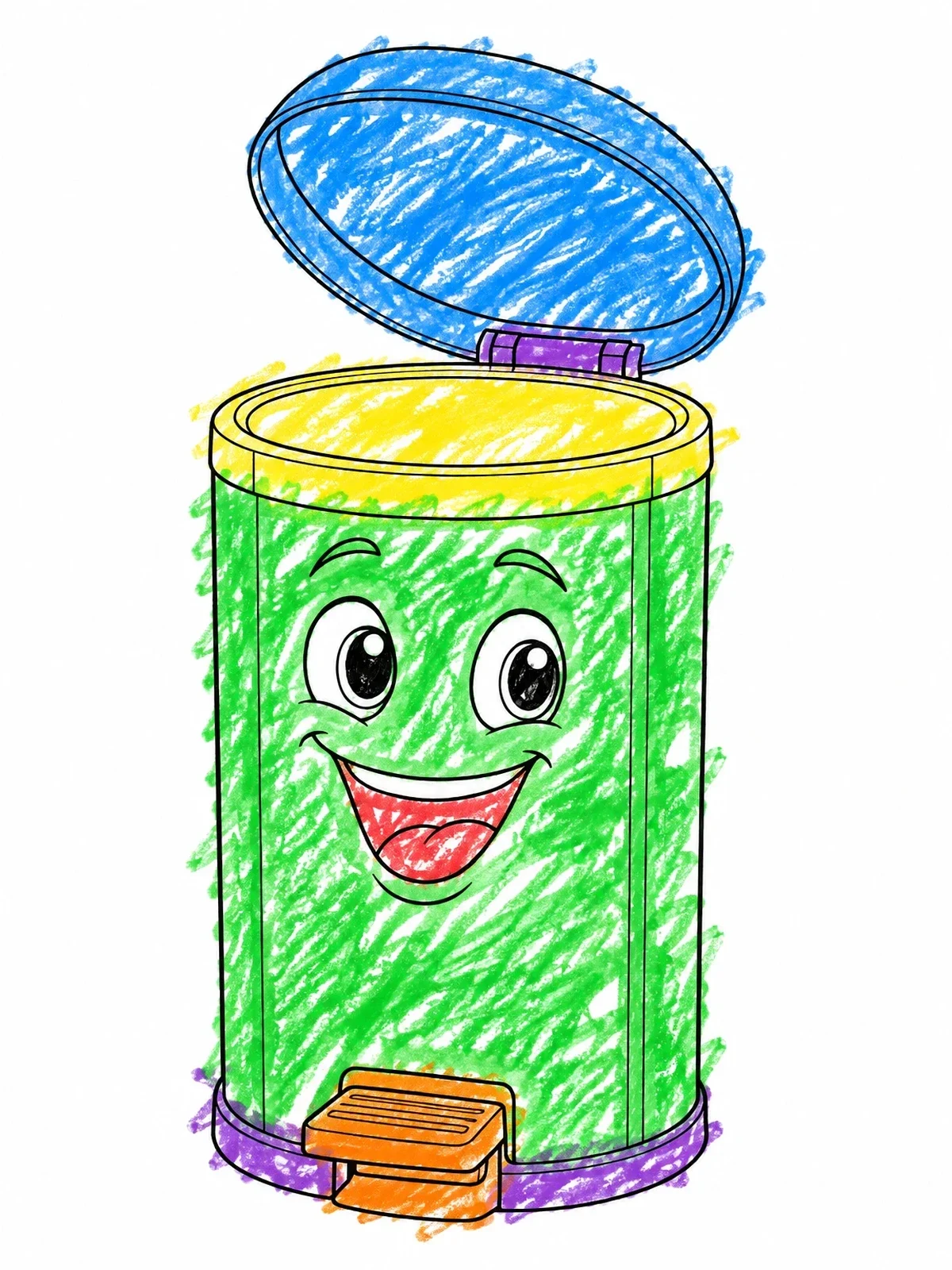 Colored example of the Cheerful Step Pedal Trash Can coloring page