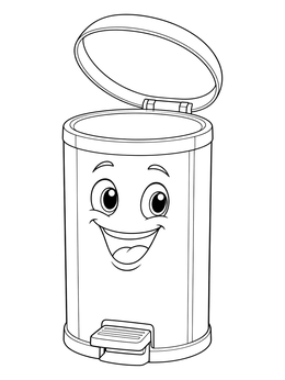 Free printable Cheerful Step Pedal Trash Can coloring page