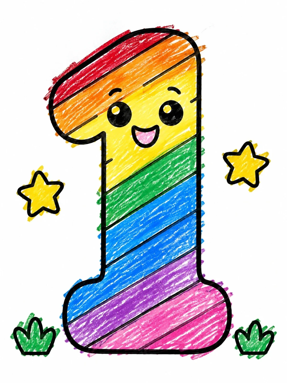 Colored example of the Cheerful Striped Number One coloring page