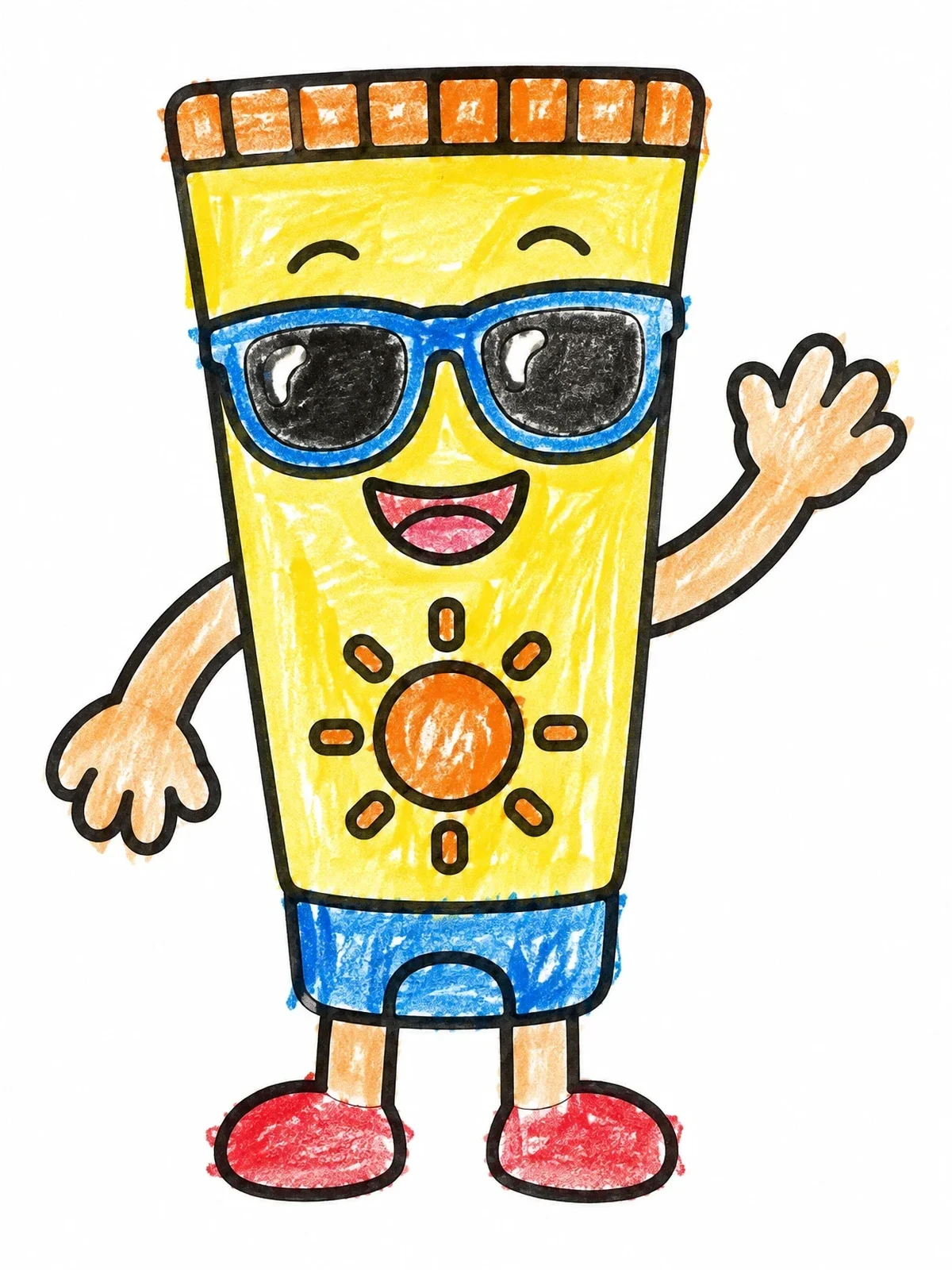 Colored example of the Cheerful Sunscreen Tube With Sunglasses coloring page