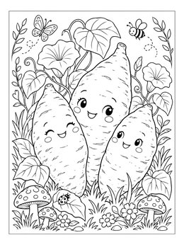 Free printable Cheerful Sweet Potatoes In Garden coloring page