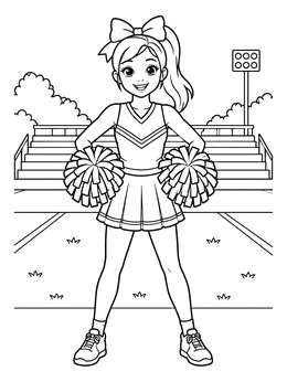 Free printable Cheerful Teen Cheerleader On Stadium Field coloring page
