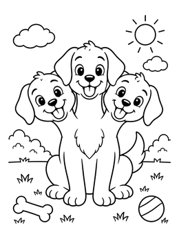 Free printable Cheerful Three Headed Puppy Outdoors coloring page