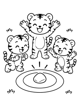 Free printable Cheerful Tiger Cubs Playing Curling coloring page