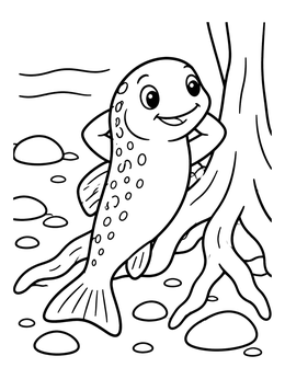 A friendly cartoon fish smiles in this relaxing trout coloring page.