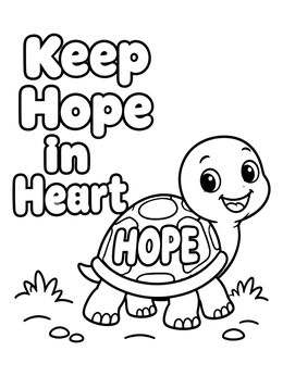 Free printable Cheerful Turtle With Hope Shell coloring page