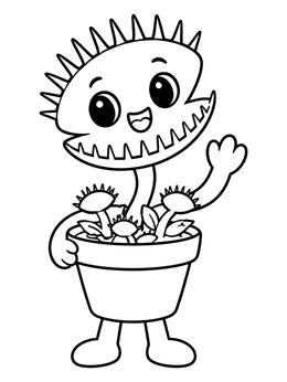 Free printable Cheerful Venus Flytrap In A Flowerpot coloring page