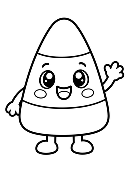 Free printable Cheerful Waving Candy Corn Character coloring page
