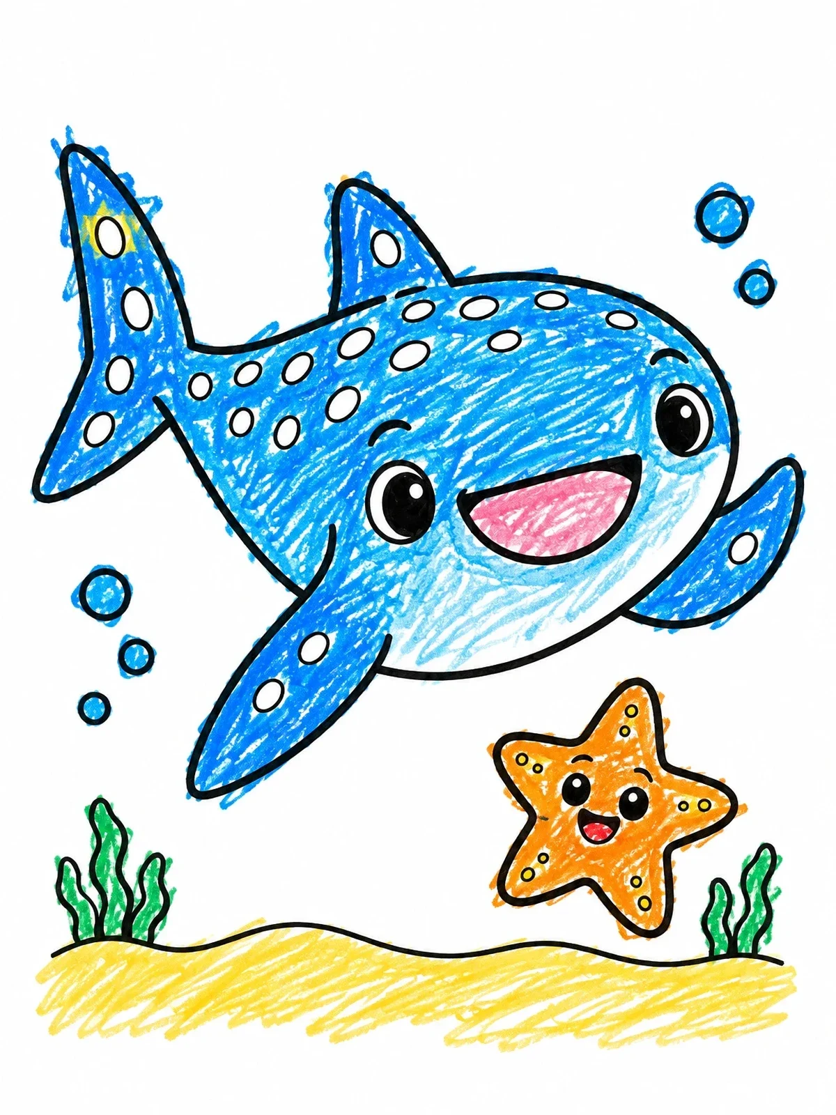 Colored example of the Cheerful Whale Shark And Little Starfish coloring page