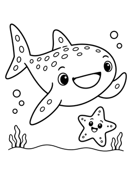 Free printable Cheerful Whale Shark And Little Starfish coloring page