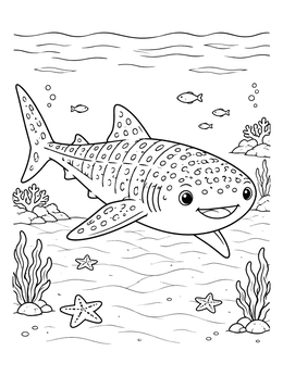 Free printable Cheerful Whale Shark Over Sandy Lagoon coloring page