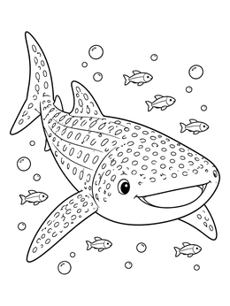 Free printable Cheerful Whale Shark Swimming With Fish coloring page