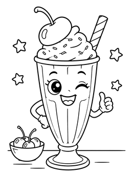 Free printable Cheerful Winking Milkshake With Cherry coloring page