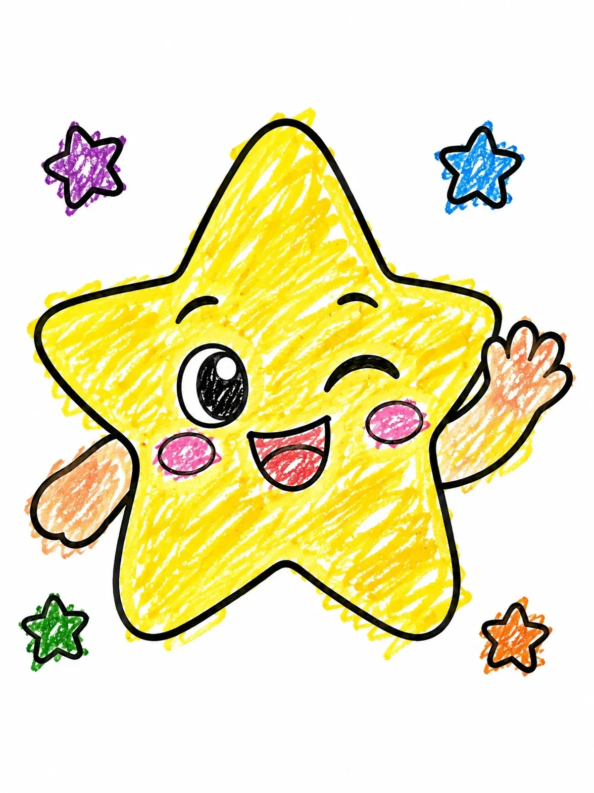 Colored example of the Cheerful Winking Star Character coloring page