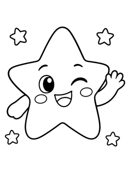 A cheerful winking star coloring page with cute waving arms.
