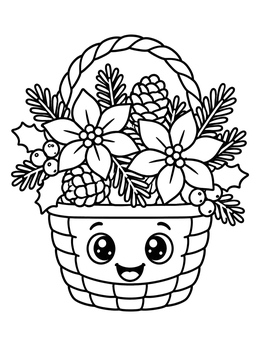 Free printable Cheerful Winter Flower Basket coloring page