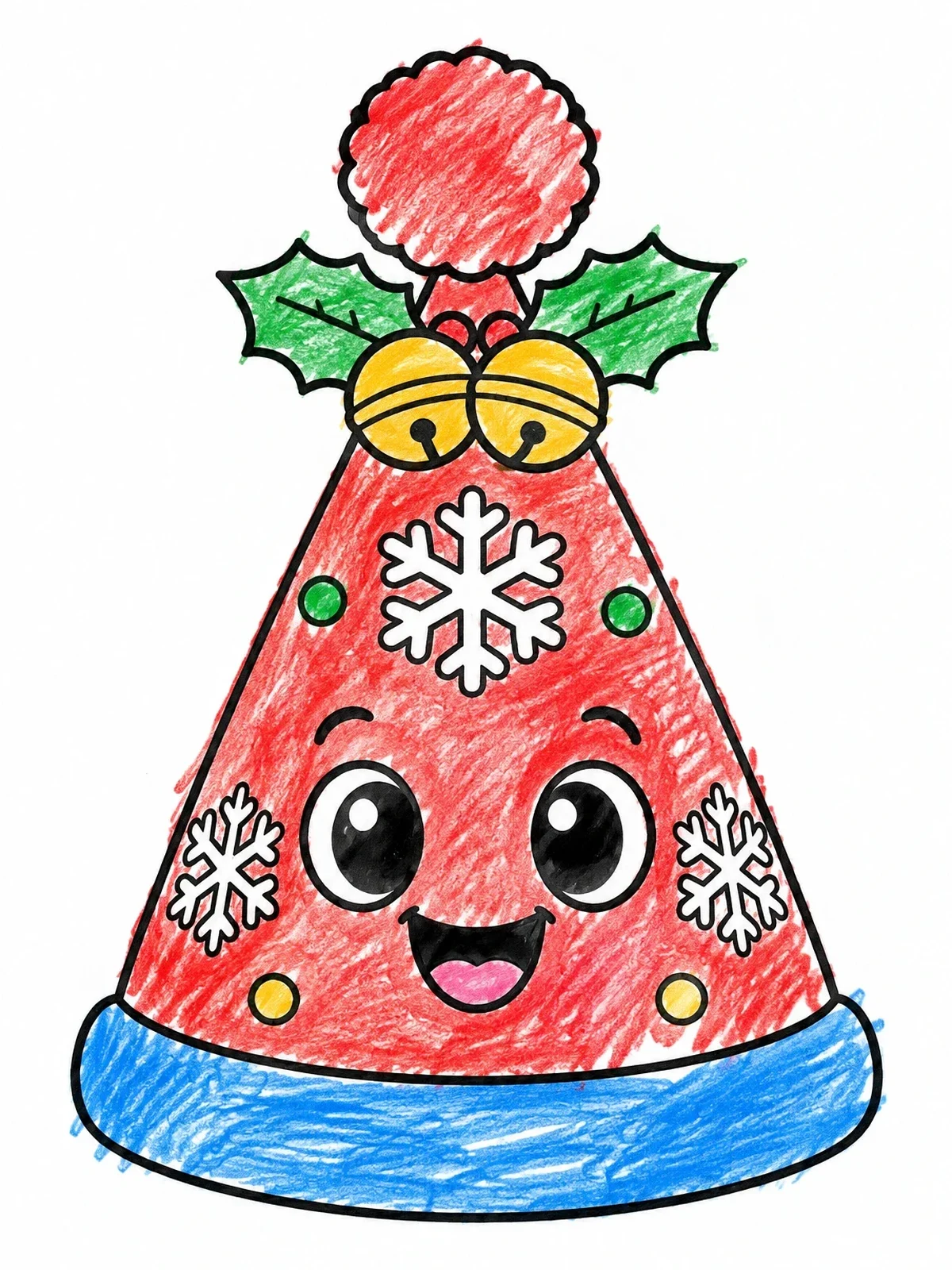 Colored example of the Cheerful Winter Party Hat coloring page