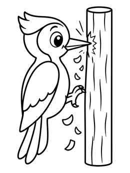 Free printable Cheerful Woodpecker Pecking A Tree coloring page