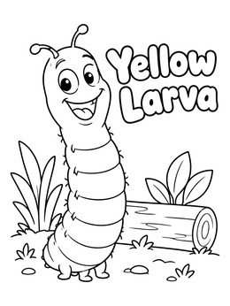 Free printable Cheerful Yellow Larva In Nature coloring page